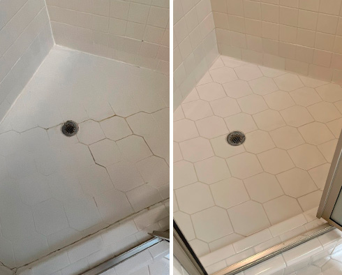 Tile Shower Before and After Our Caulking Services in Concord