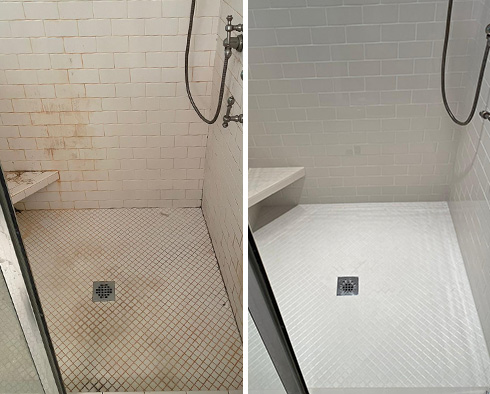 Shower Before and After Our Caulking Services in Winston-Salem, NC